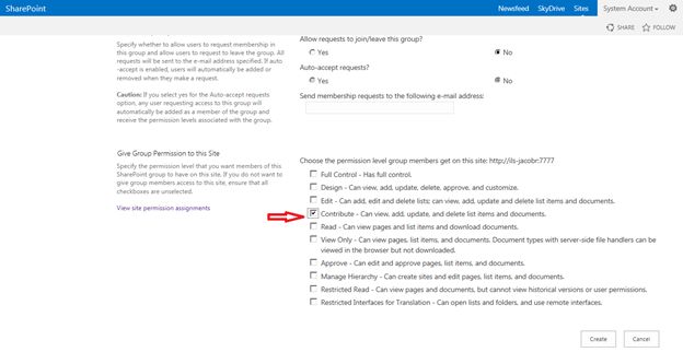 select the permission level
